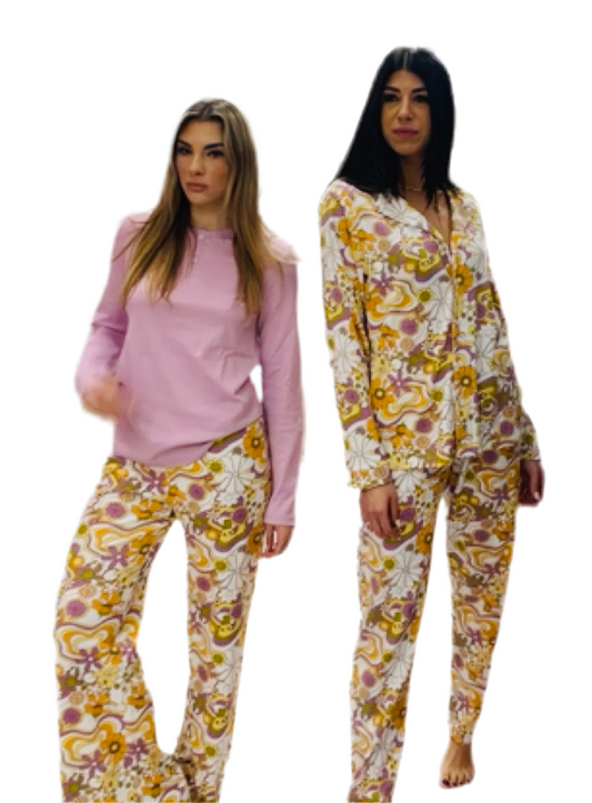 BRILLIAMO - PIGIAMA TINTA UNITA E PANTALONE FANTASIA