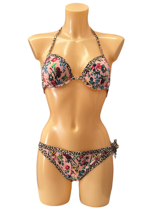 VERDISSIMA - SET BIKINI LEOFLOREAL  PUSH UP E SLIP ANNODATO