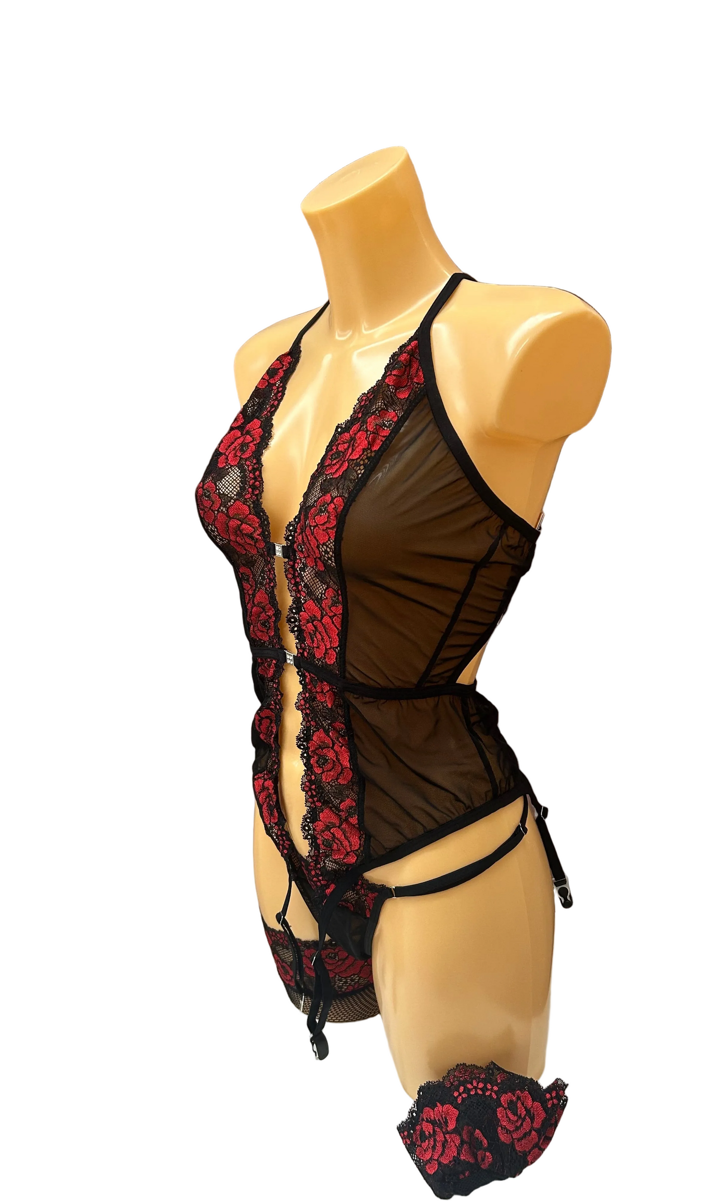 CHILROSE : SET BUSTIER - STRING - STOCKINGS