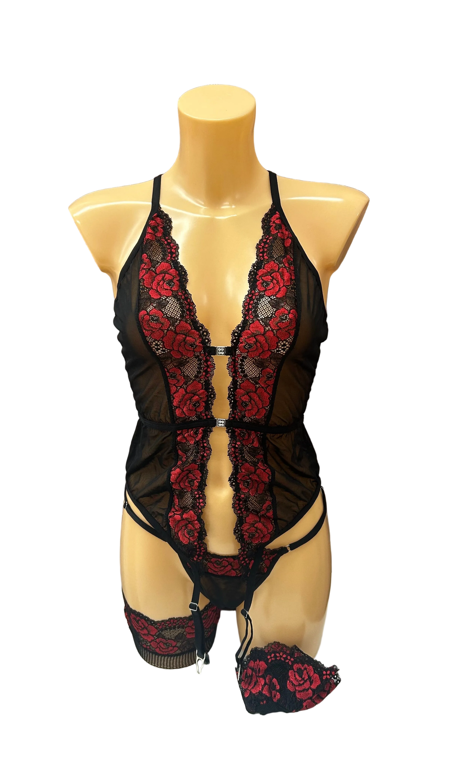 CHILROSE : SET BUSTIER - STRING - STOCKINGS